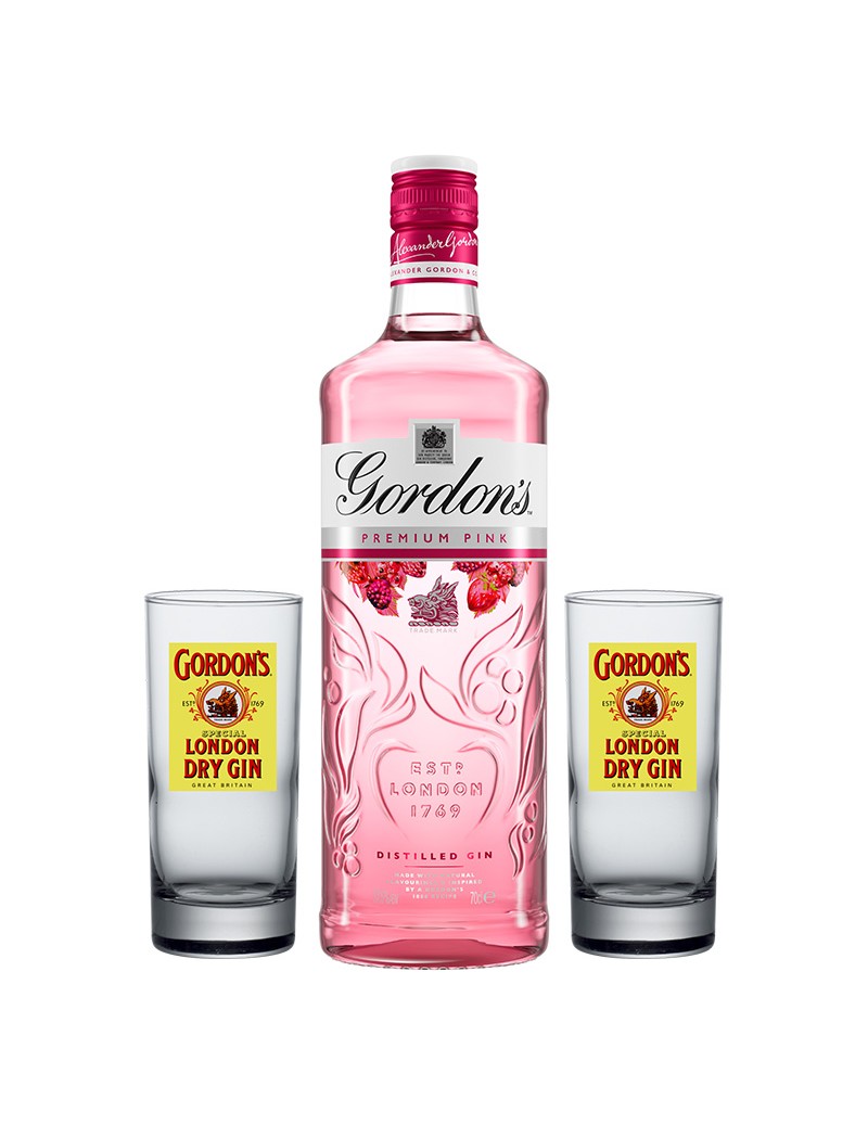 Package Gin Gordon's Pink Distilled 38° 70cl + 2 verres